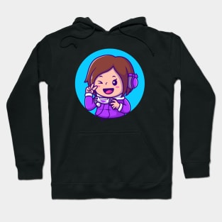 Cute Girl Gaming Holding Joystick With Hand Peace Hoodie